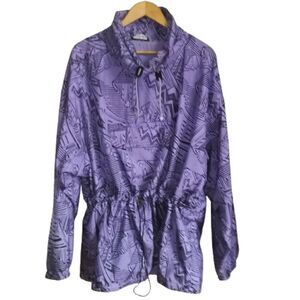 VINTAGE MISTRAL Purple & Black Abstract Comic Oversized Rain Coat Size Large